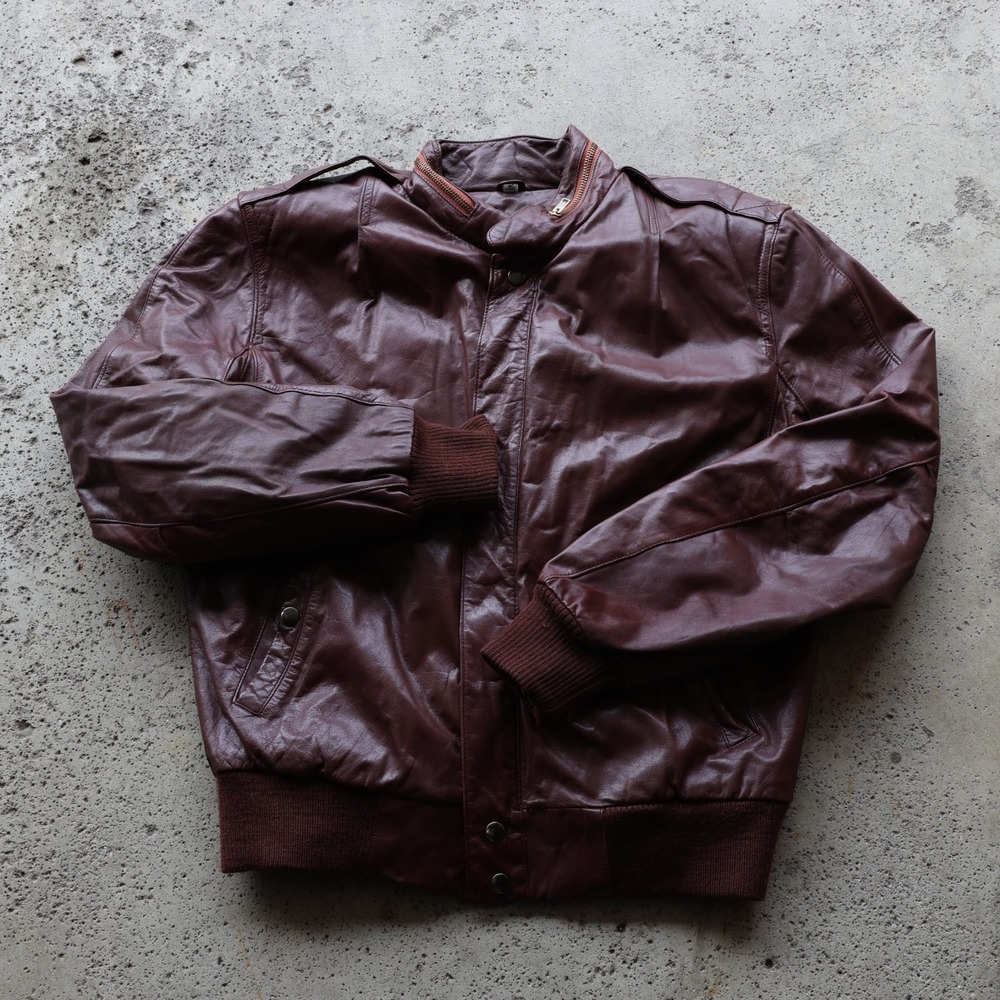 Vintage 80s Rage Burgundy Leather Bomber Jacket Pile Lined Men's Size 42 Medium